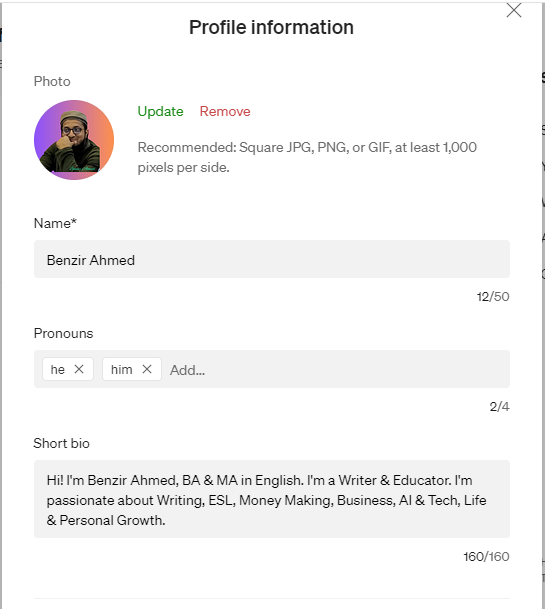 Customizing your bio and interests